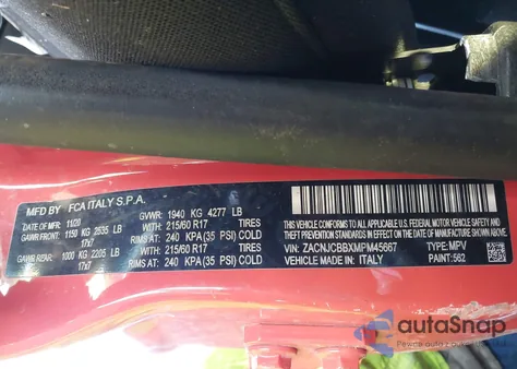 2021 Jeep Renegade Latitude Fwd from USA, damaged, VIN ZACNJCBBXMPM45667